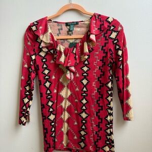 NWT Lauren Ralph Lauren Navajo Aztec Southwestern Ruffled Blouse Shirt Size XS